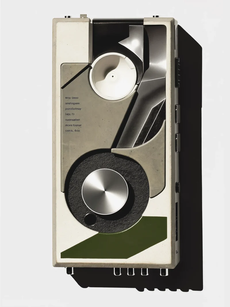 Étude illustrée d'une enceinte nomade sculptée, sans logo